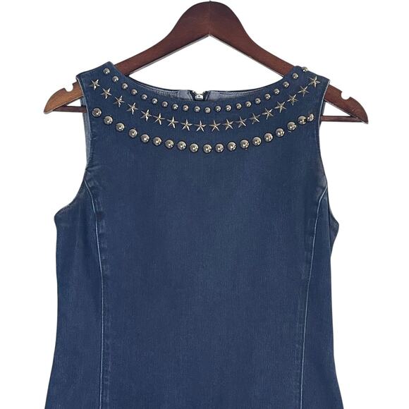 Armani Jeans Studded Denim Dress Size 6 | Sleeveless Sheath Zip Back - Picture 3 of 9